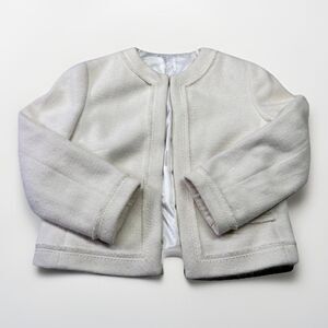 Vintage Style Cream Cropped Jacket Boxy Fit Lined Hook Closure Minimalist